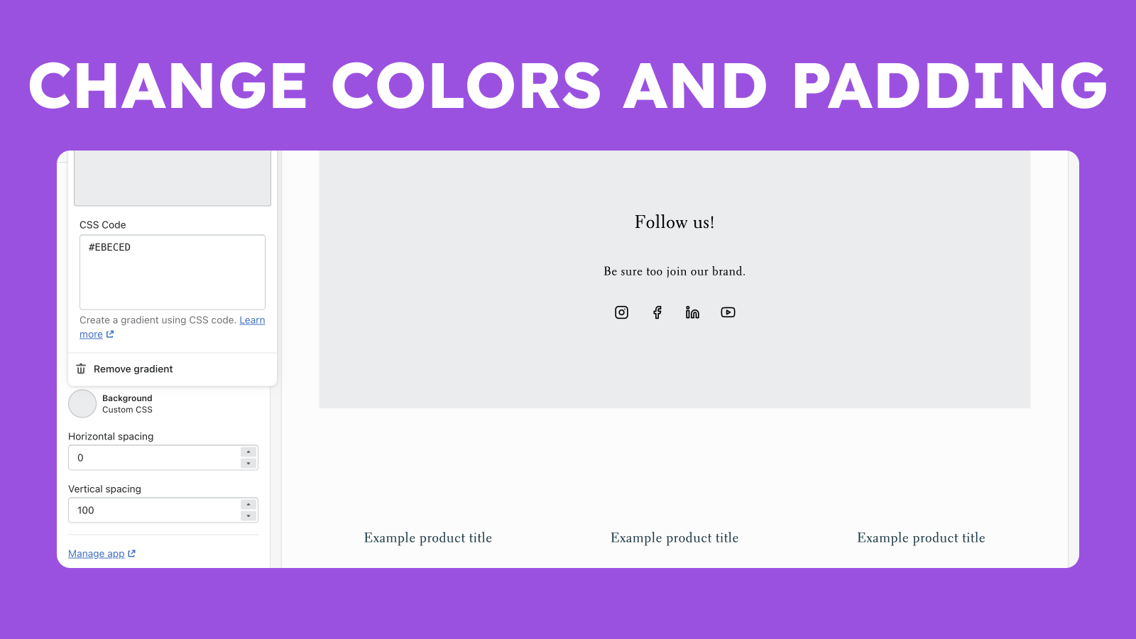 Application Floox Social Networks Easy - Gestion des couleurs et du rembourrage