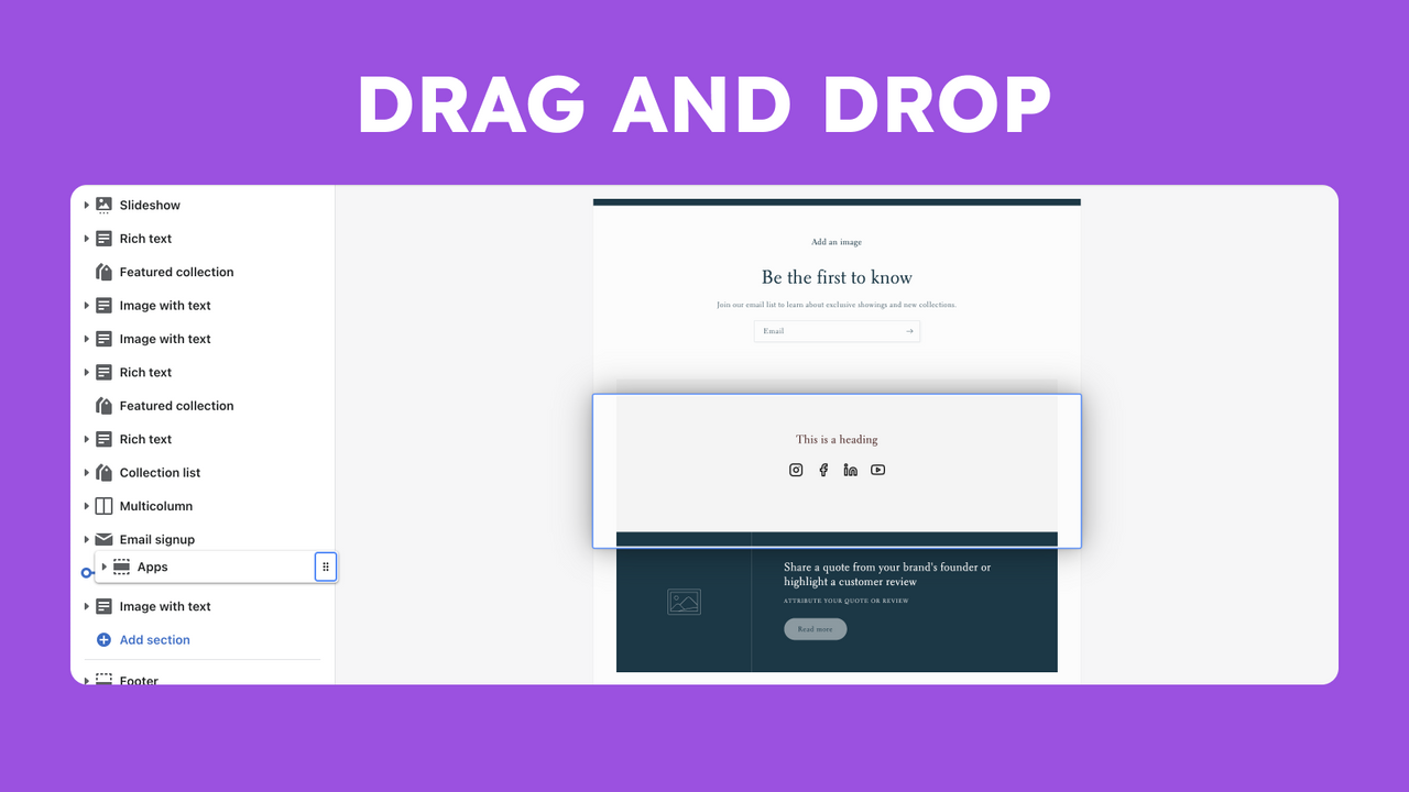 Floox Social Networks Easy app - Drag and drop the section