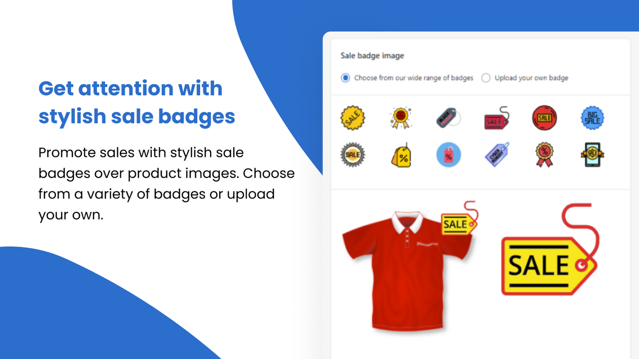 Ajoutez des badges de vente élégants sur les images de produits.