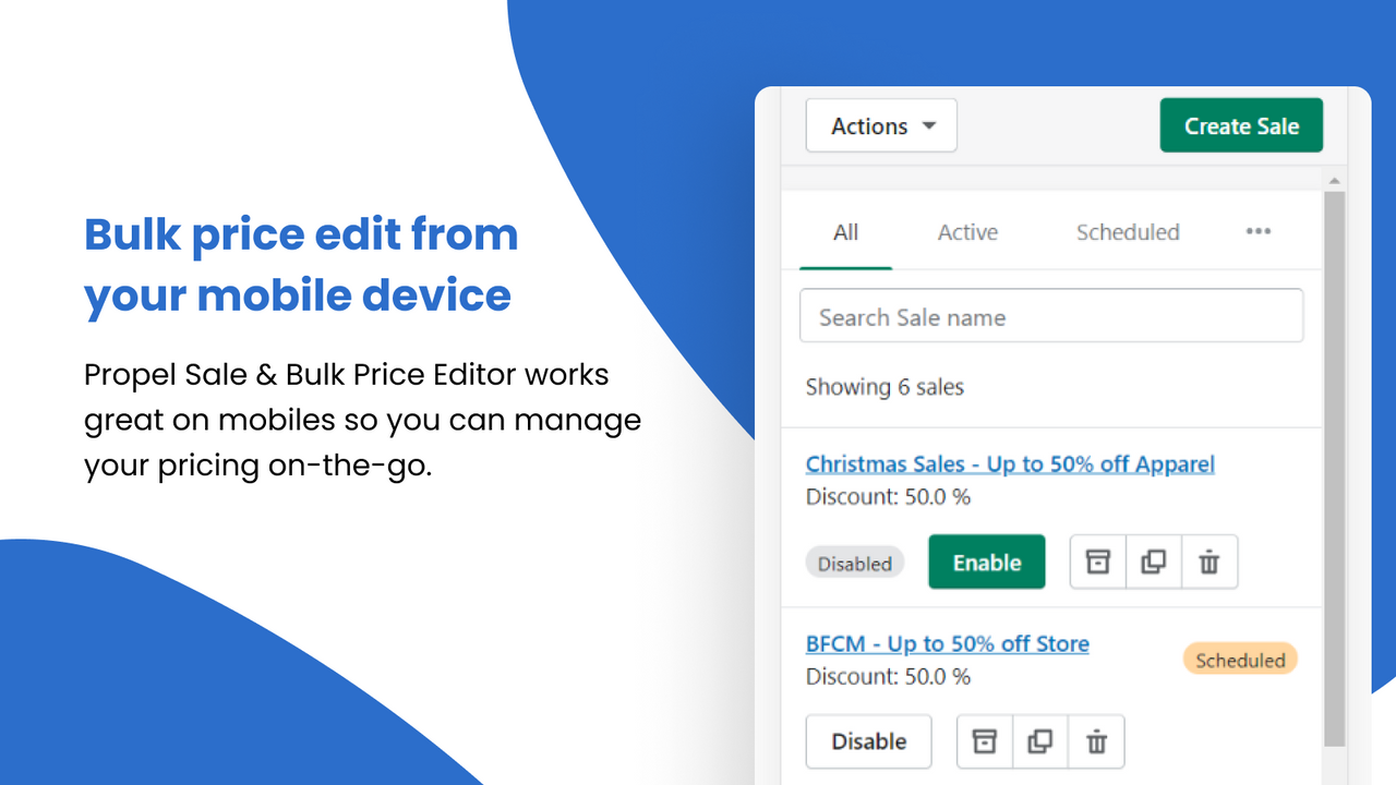 Propel Sale & Bulk Price Editor works great on mobile!