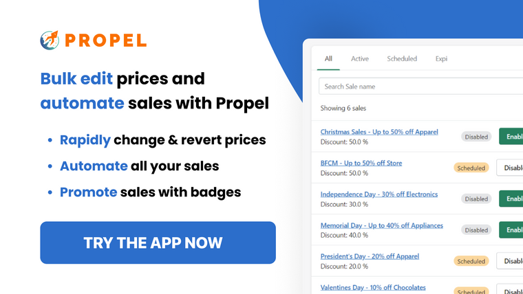 Propel Sale Bulk Price Editor Screenshot