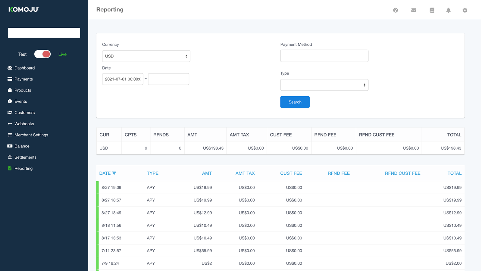 KOMOJU Financial Reporting