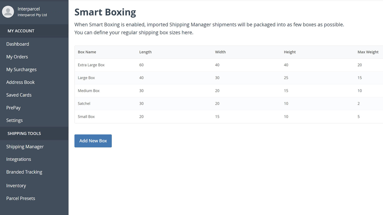 Indtast kassemål for at bruge vores Smart Boxing-option