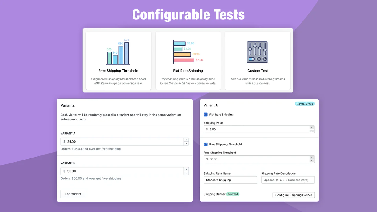 Shopify split-test verzendtarieven