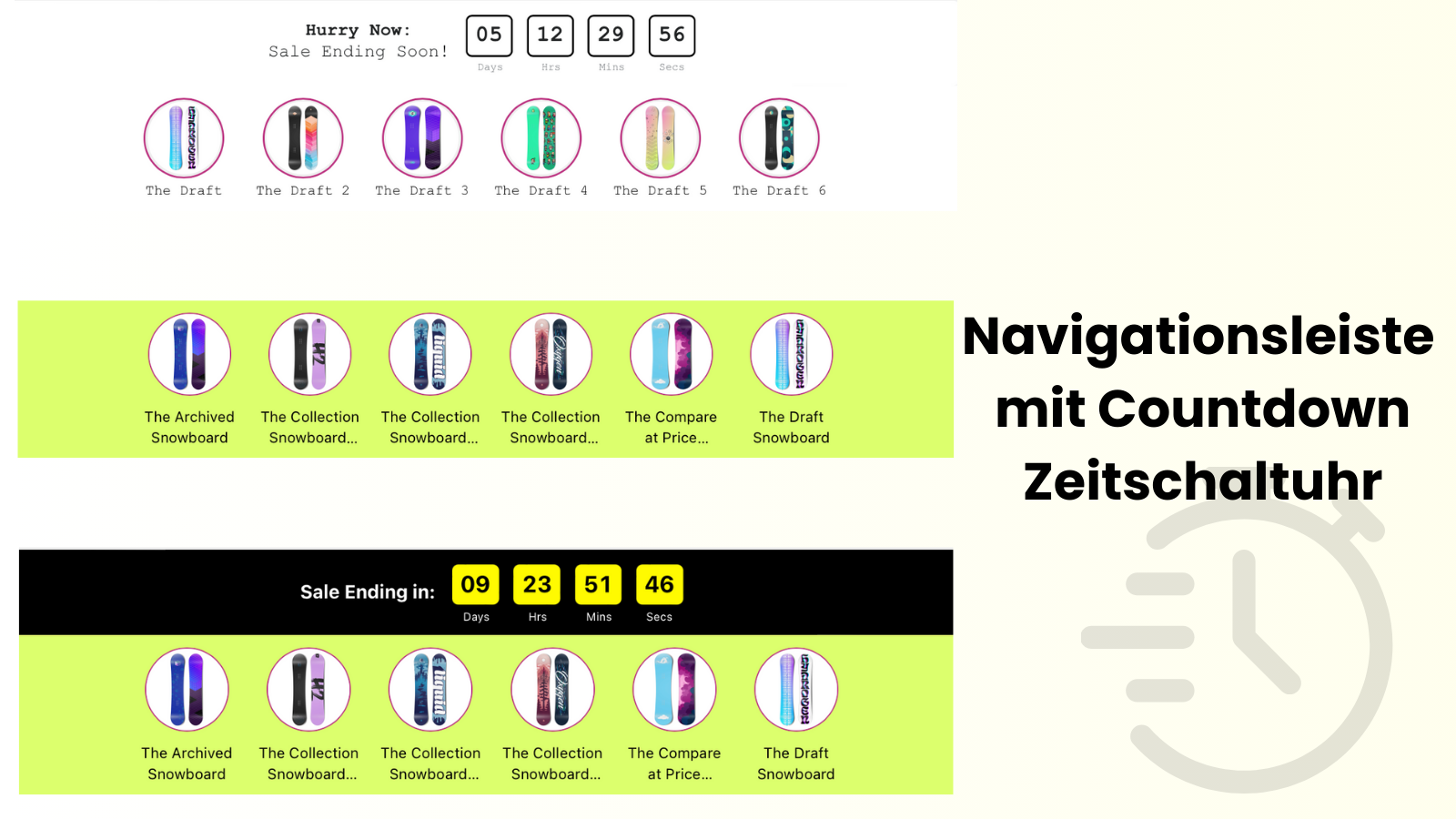 Navigationsleiste  mit Countdown Zeitschaltuhr