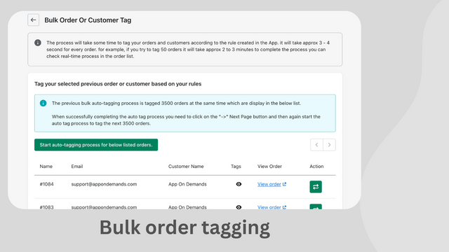 bulk ordre tagging
