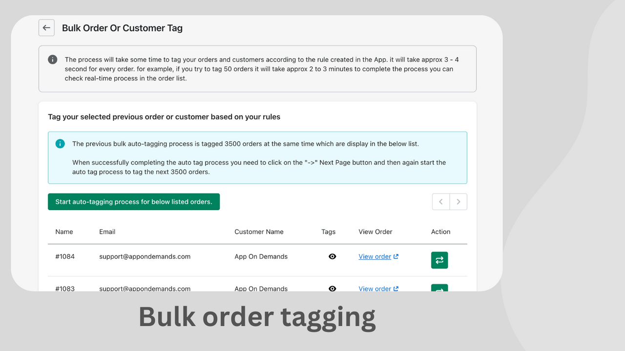 bulk order tagging
