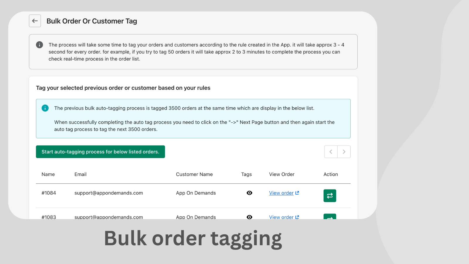 bulk order tagging