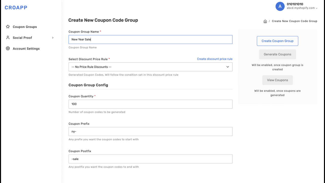 Create coupon group