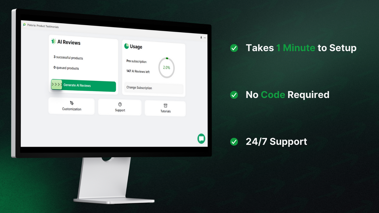 Platoria is easy to setup, requires no code & has 24/7 support