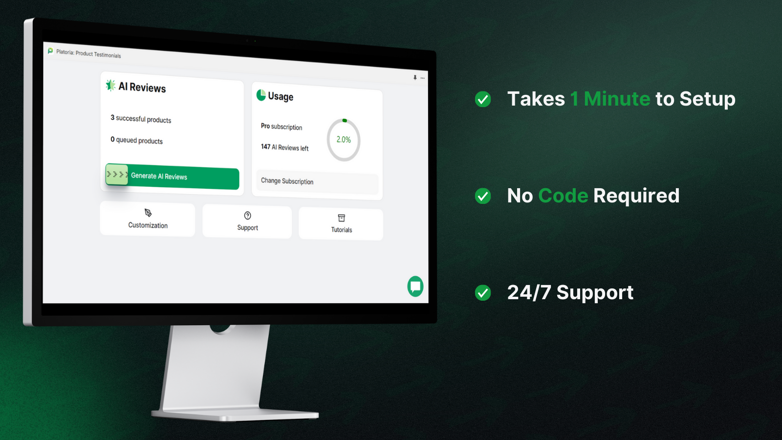 Platoria er nem at opsætte, kræver ingen kode og har 24/7 support
