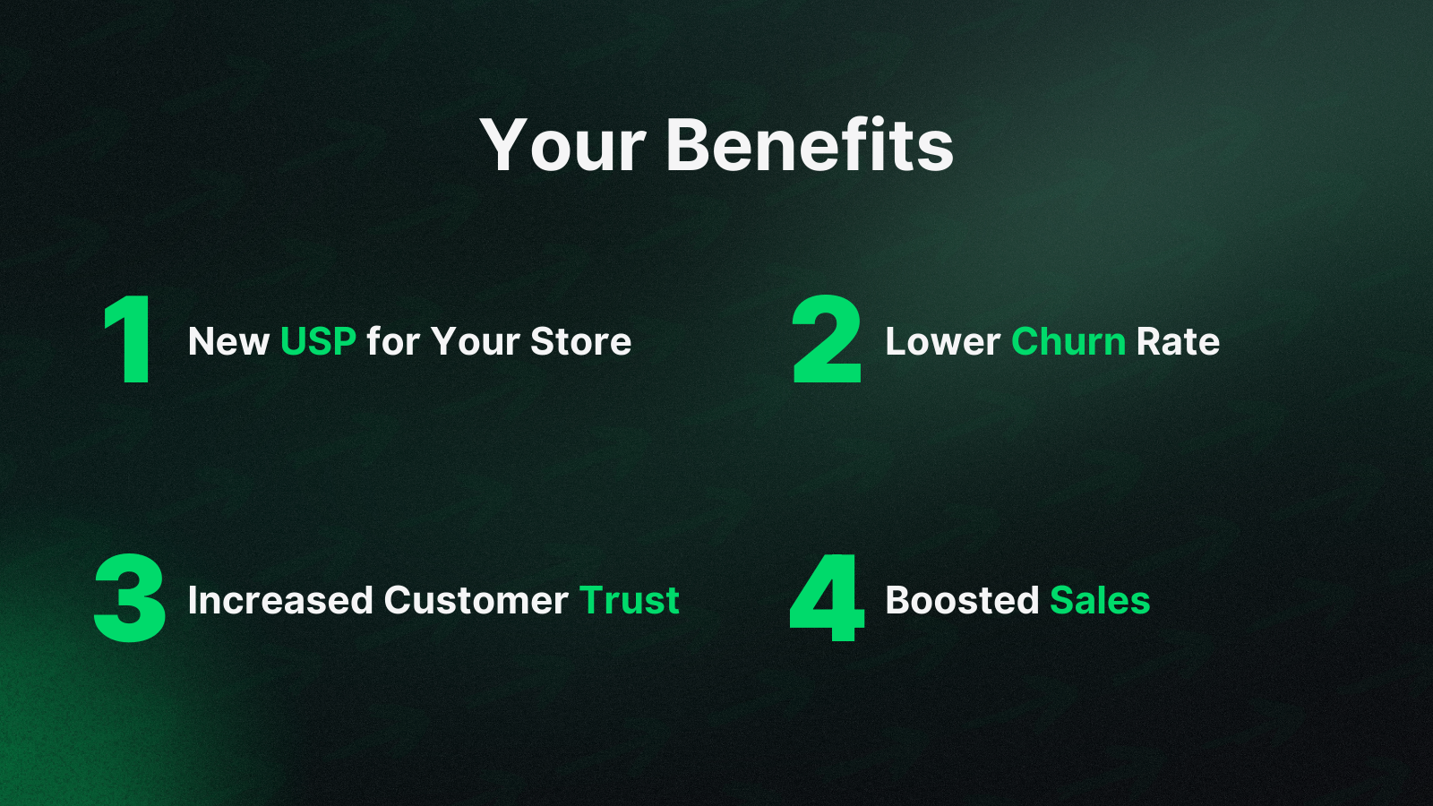 Lower churn rate, increase customer trust, and boost sales