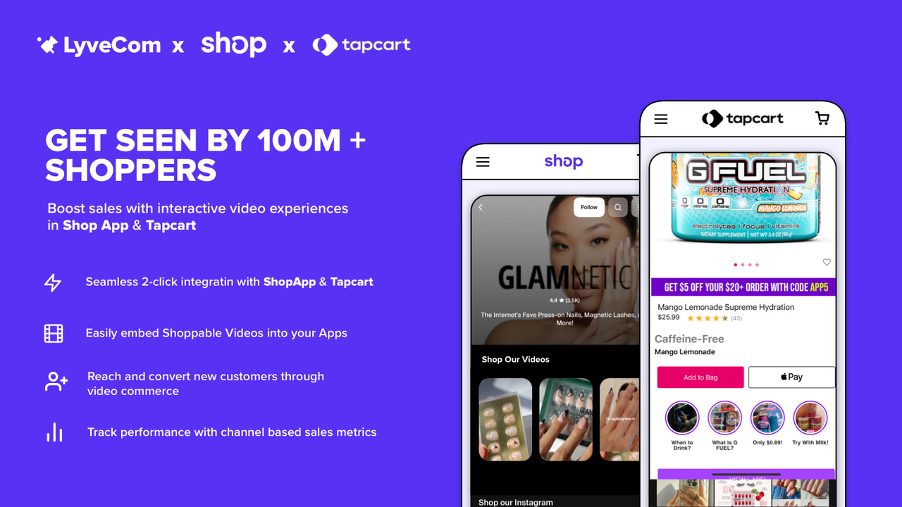 Vidéo et diffusion en direct achetables sur ShopApp et Tapcart