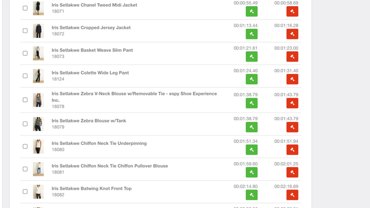 Timecoded products for VStore video