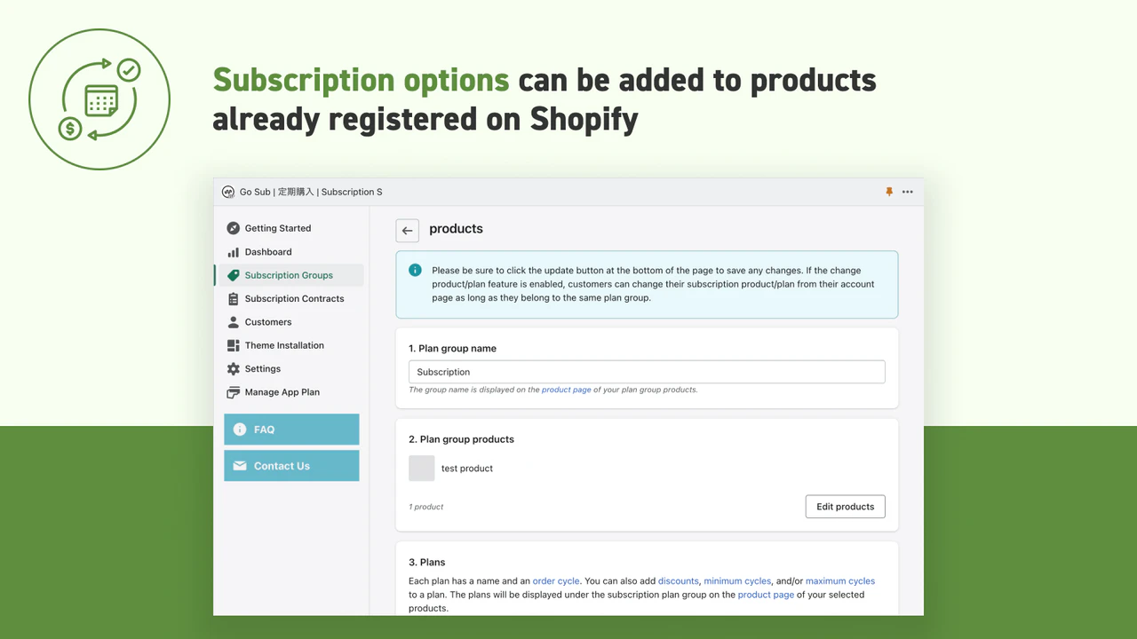 Subscription options can be added to products already registered