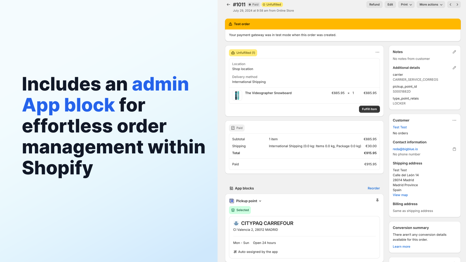 Includes an admin App block for effortless order management with