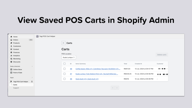 Visualizar Carrinhos PDV Salvos no Shopify