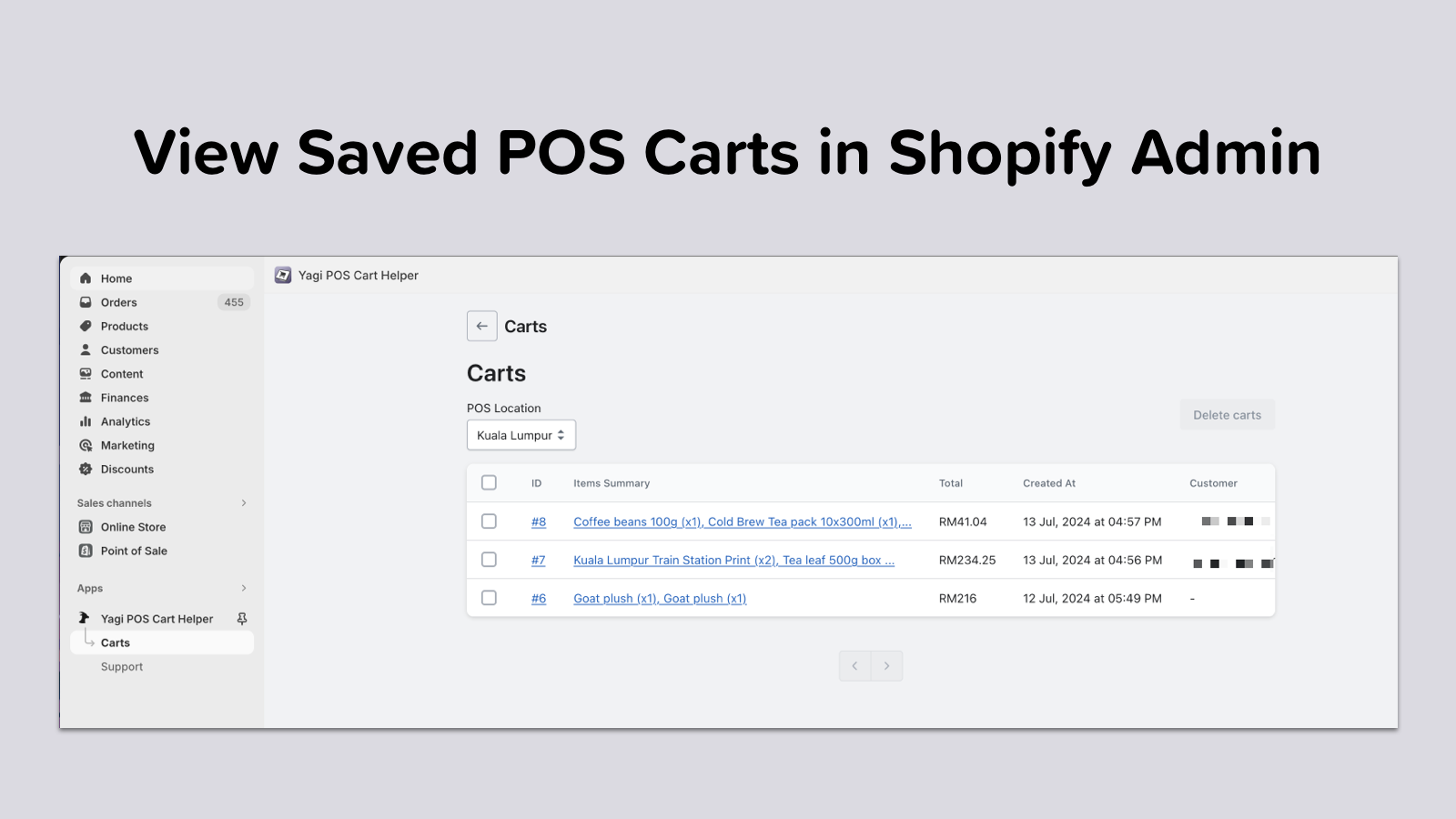 View Saved POS Carts in Shopify