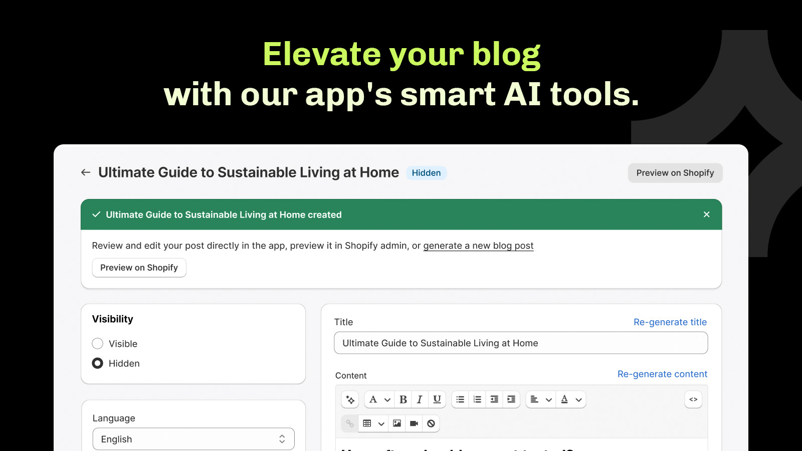 Smart Shopify AI-blogskribent