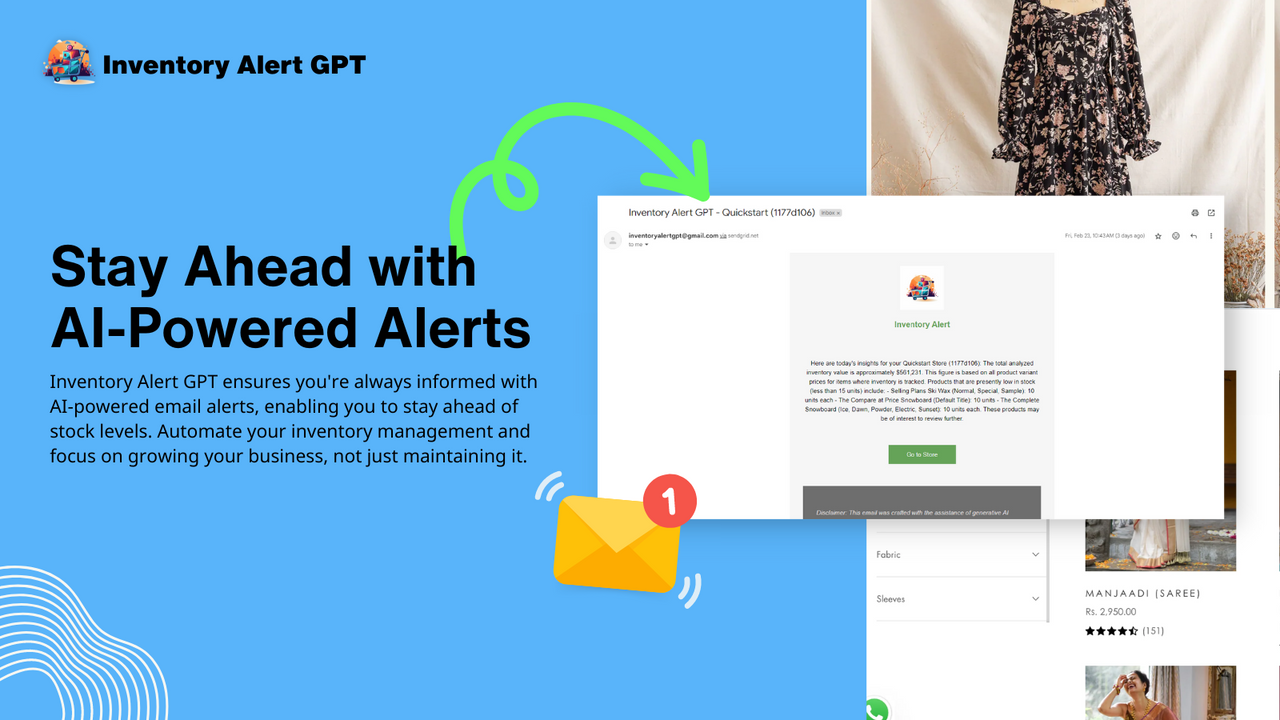Screenshot of Inventory Alert GPT. Stay ahead with AI Alerts 