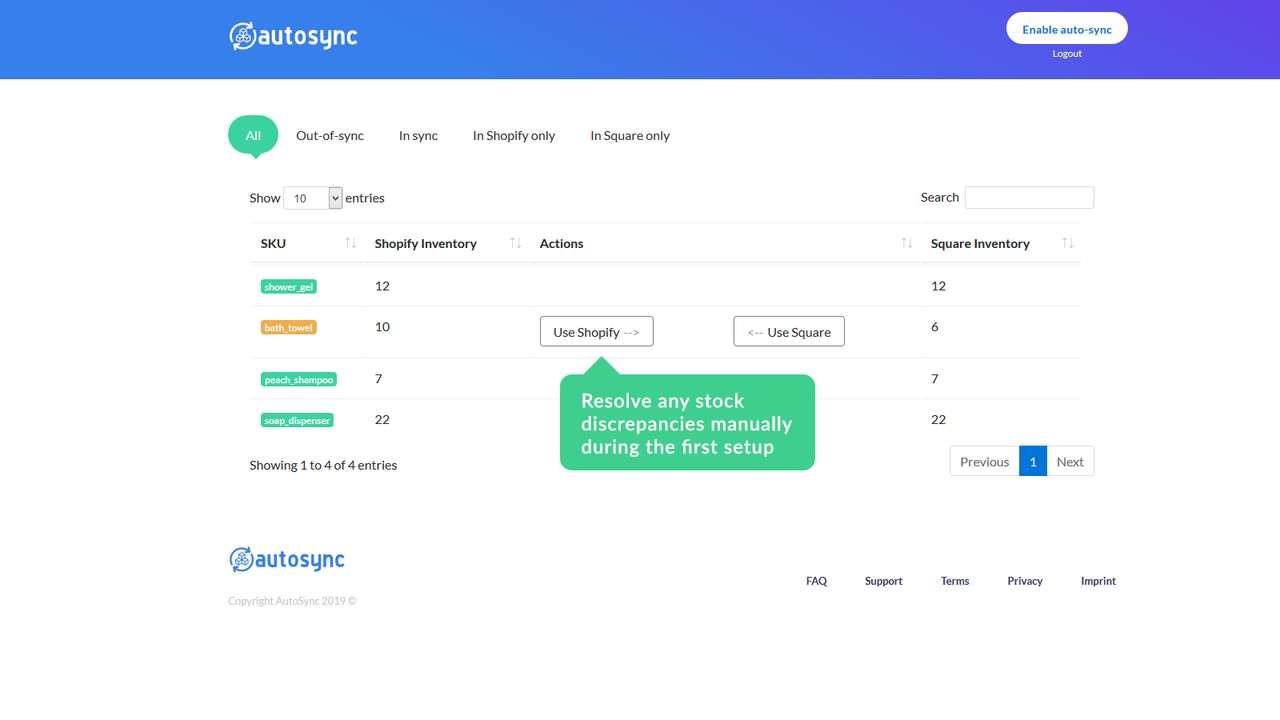 Resolve any stock discrepancies manually during the first setup