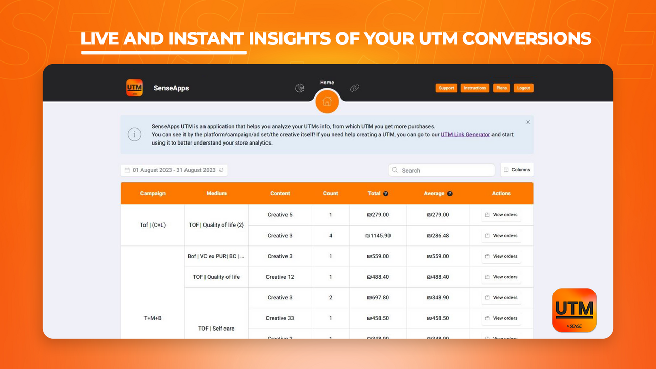 Filtre a tabela de pedidos por datas e veja mais detalhes UTM