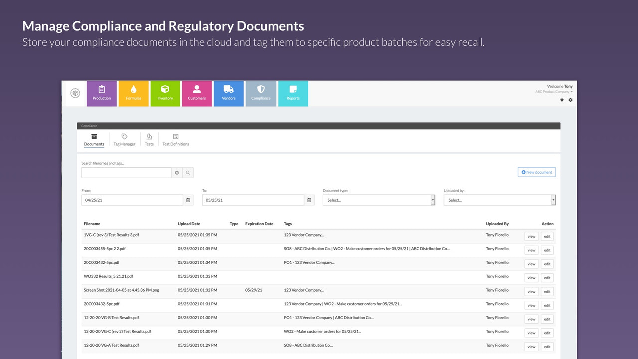 Manage compliance and regulatory documents