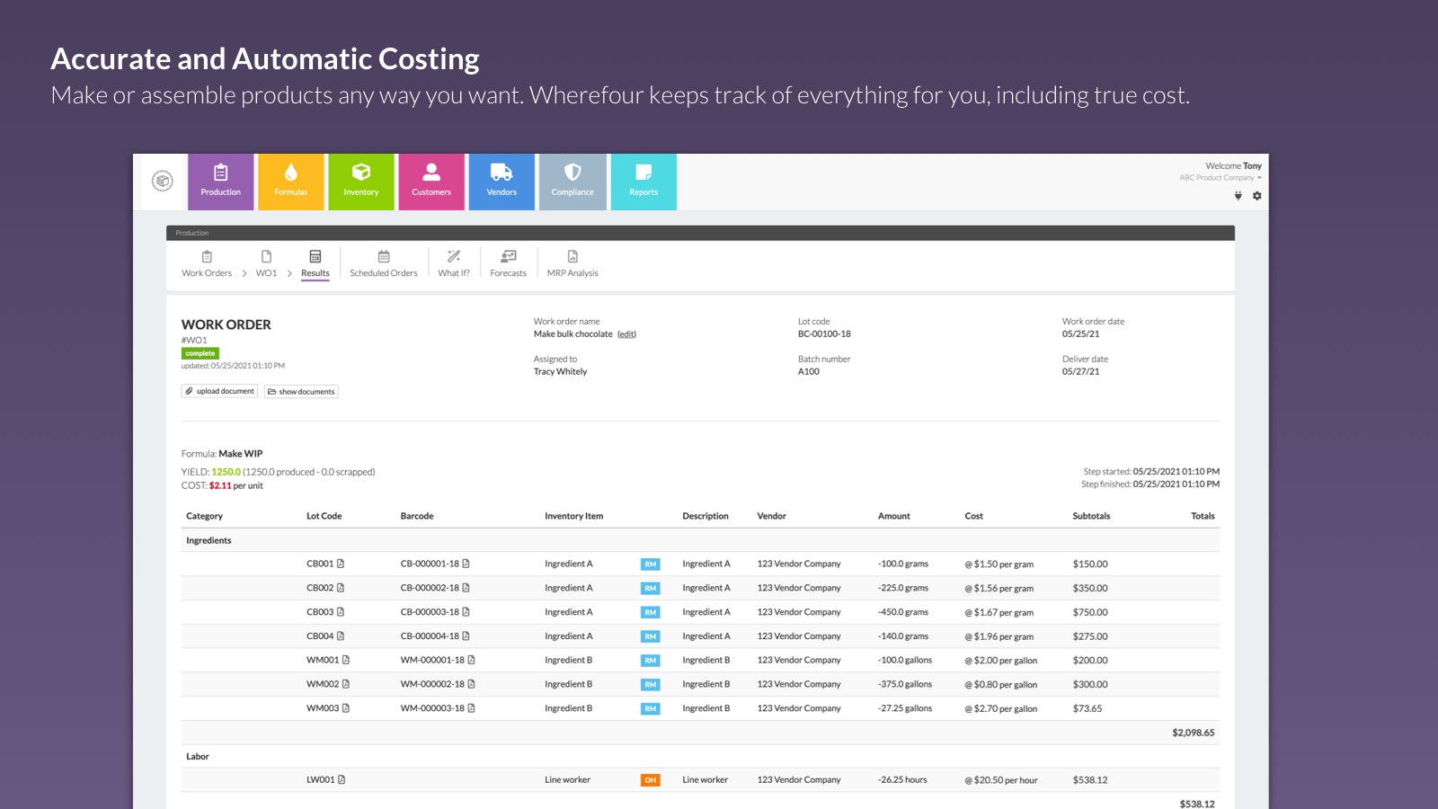 Accurate production or assembly costing for your products