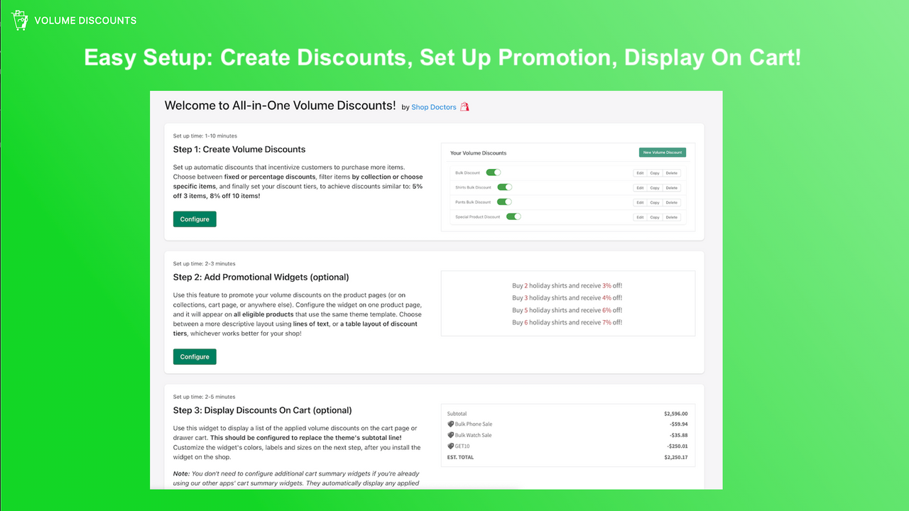 Easy Setup: Create Discounts, Set Up Promotion, Display On Cart