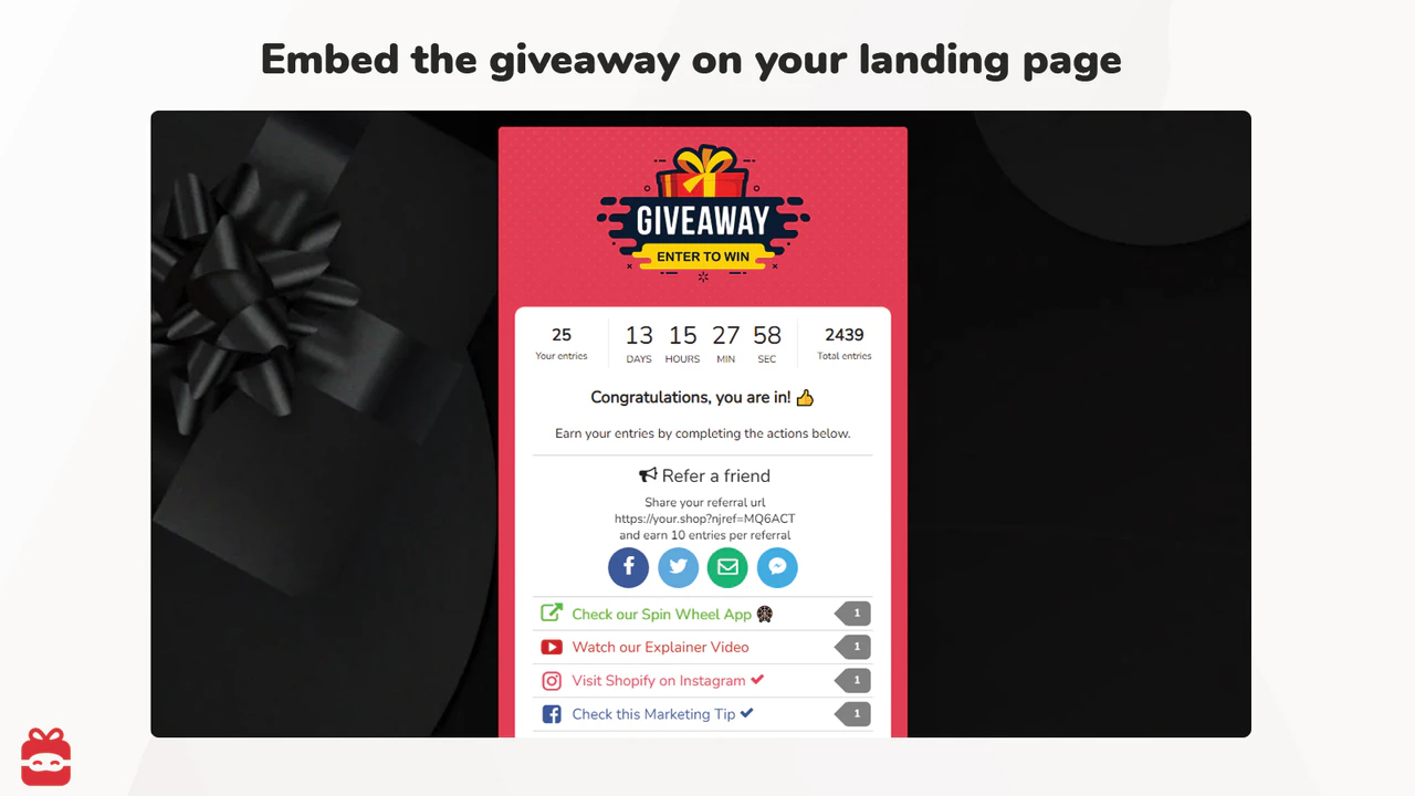 Embed the Giveaway on your landing page