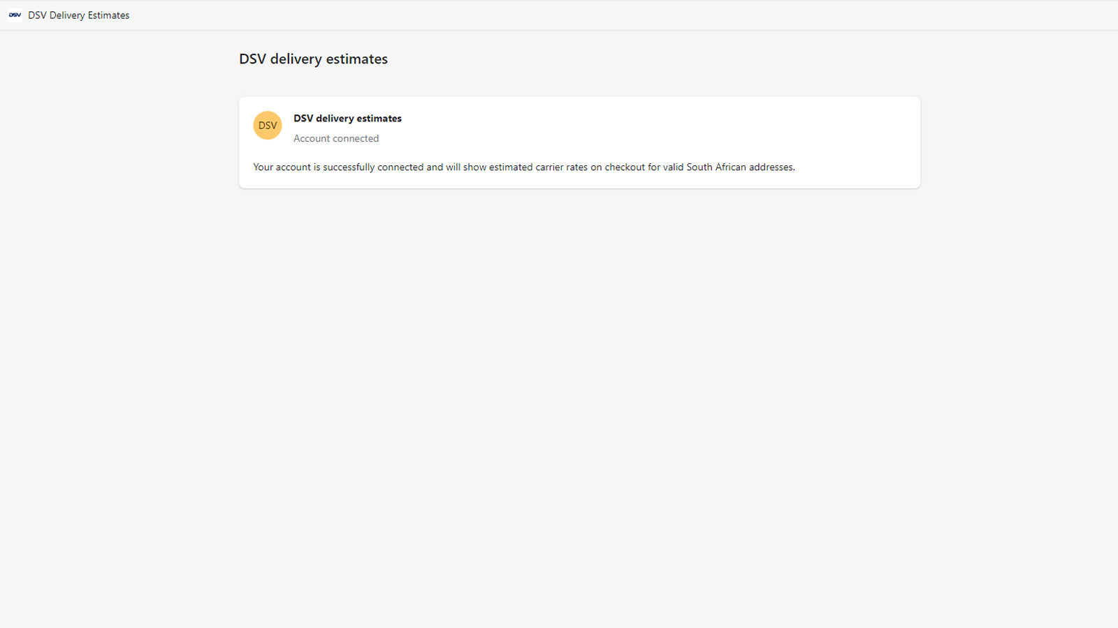 DSV Delivery Estimates Screenshot