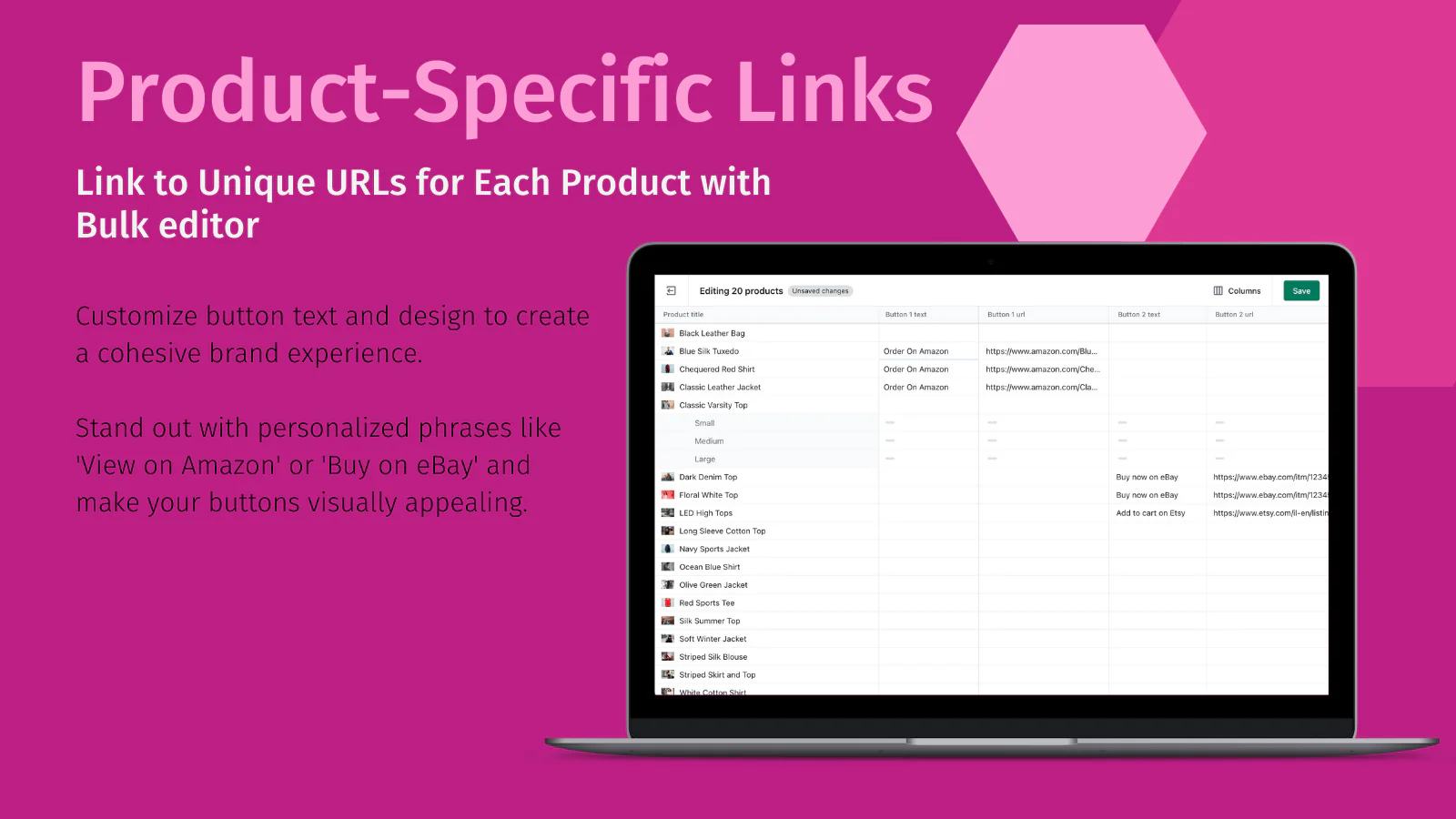 Mega External Links Button - Productspecifieke links