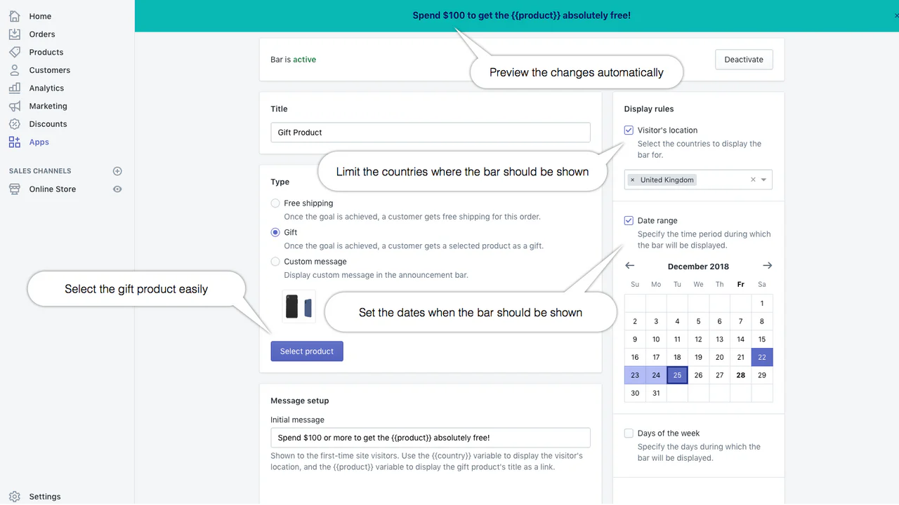 Sales Motivation Bar - Backend / Admin settings