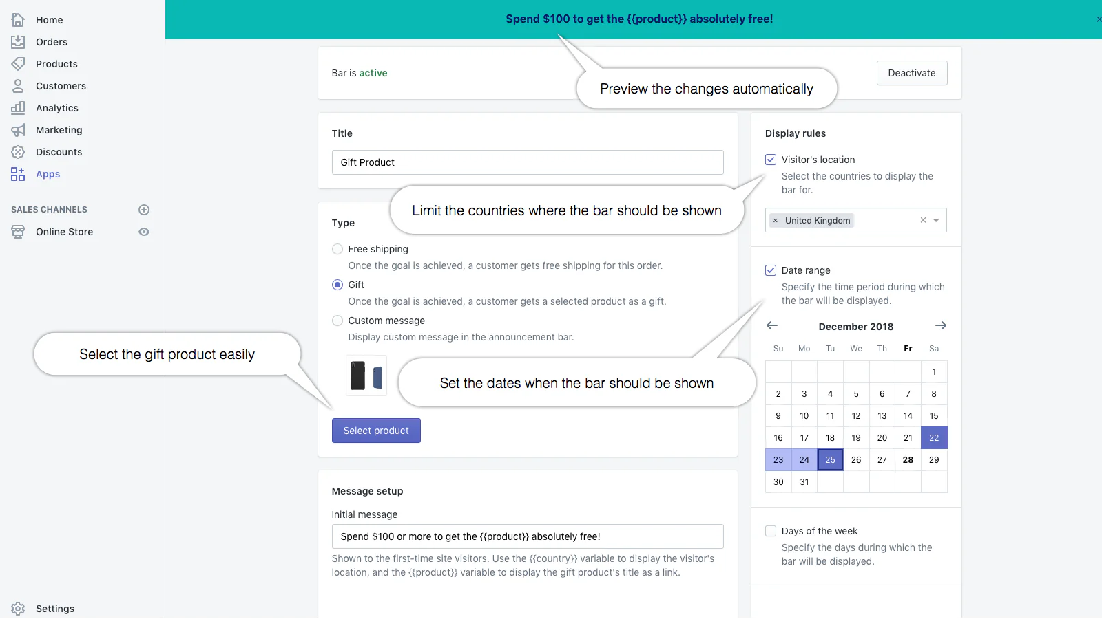 Sales Motivation Bar - Backend / Admin settings