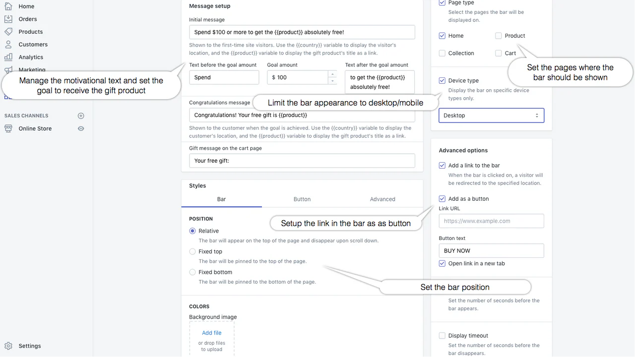 Barra de Motivação de Vendas - Configurações do Backend / Admin