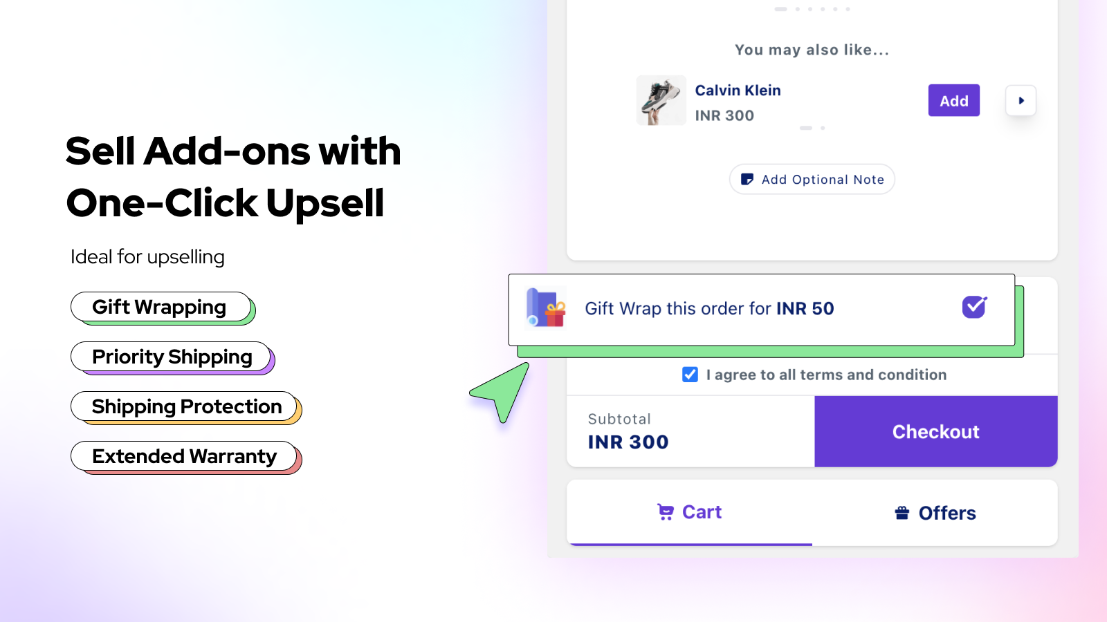 Upsells de um clique para produtos adicionais