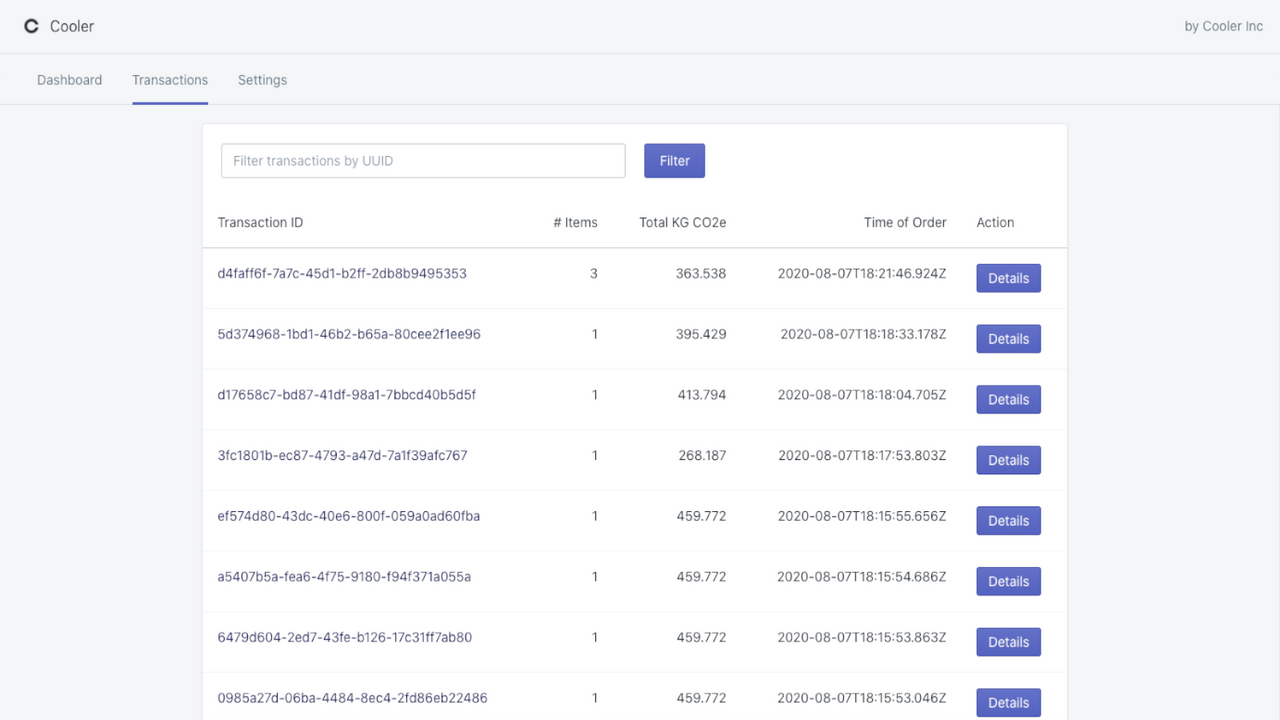 Page des transactions