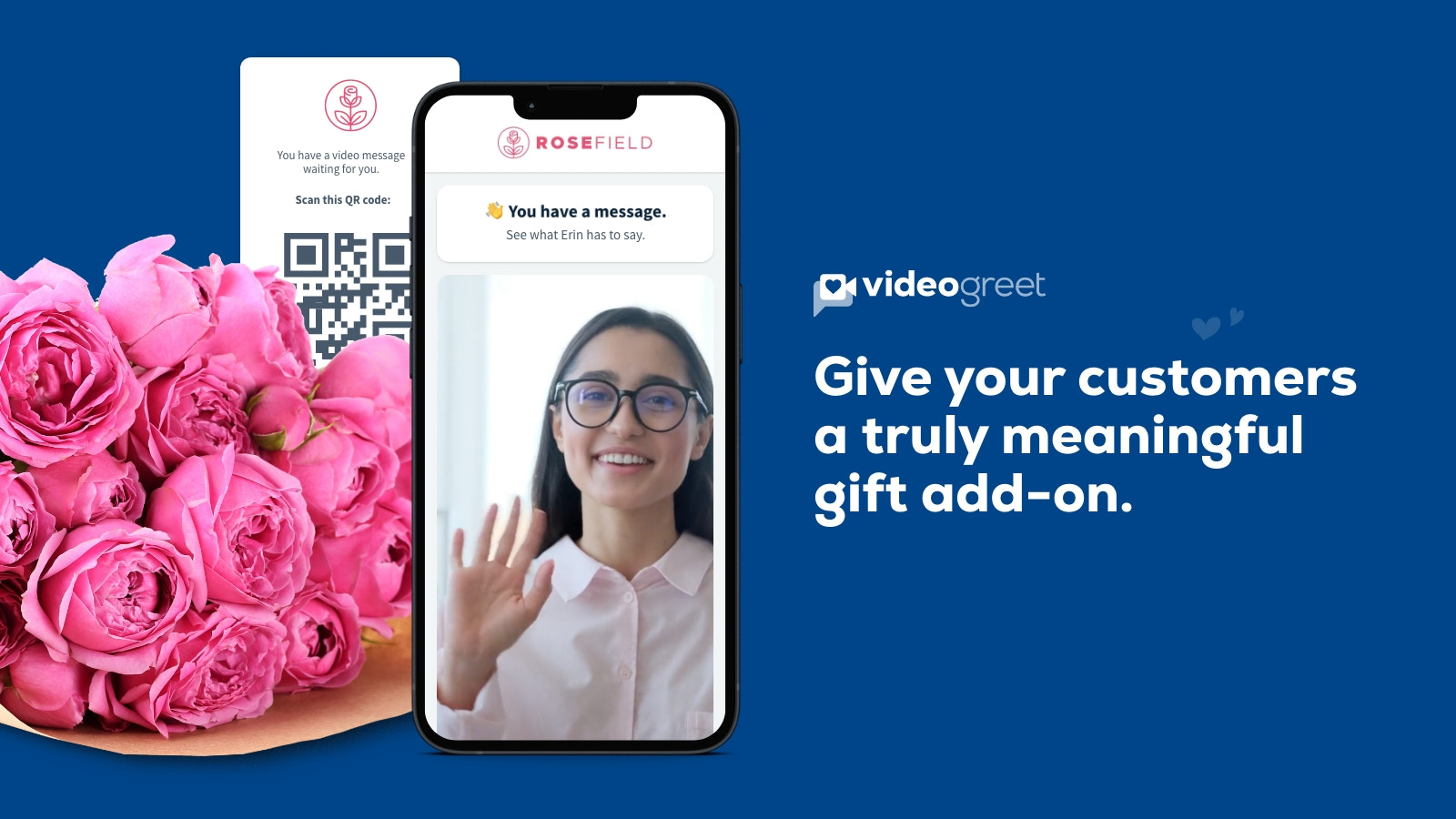 Permita que los clientes agreguen saludos en video a los pedidos como un complemento de regalo.