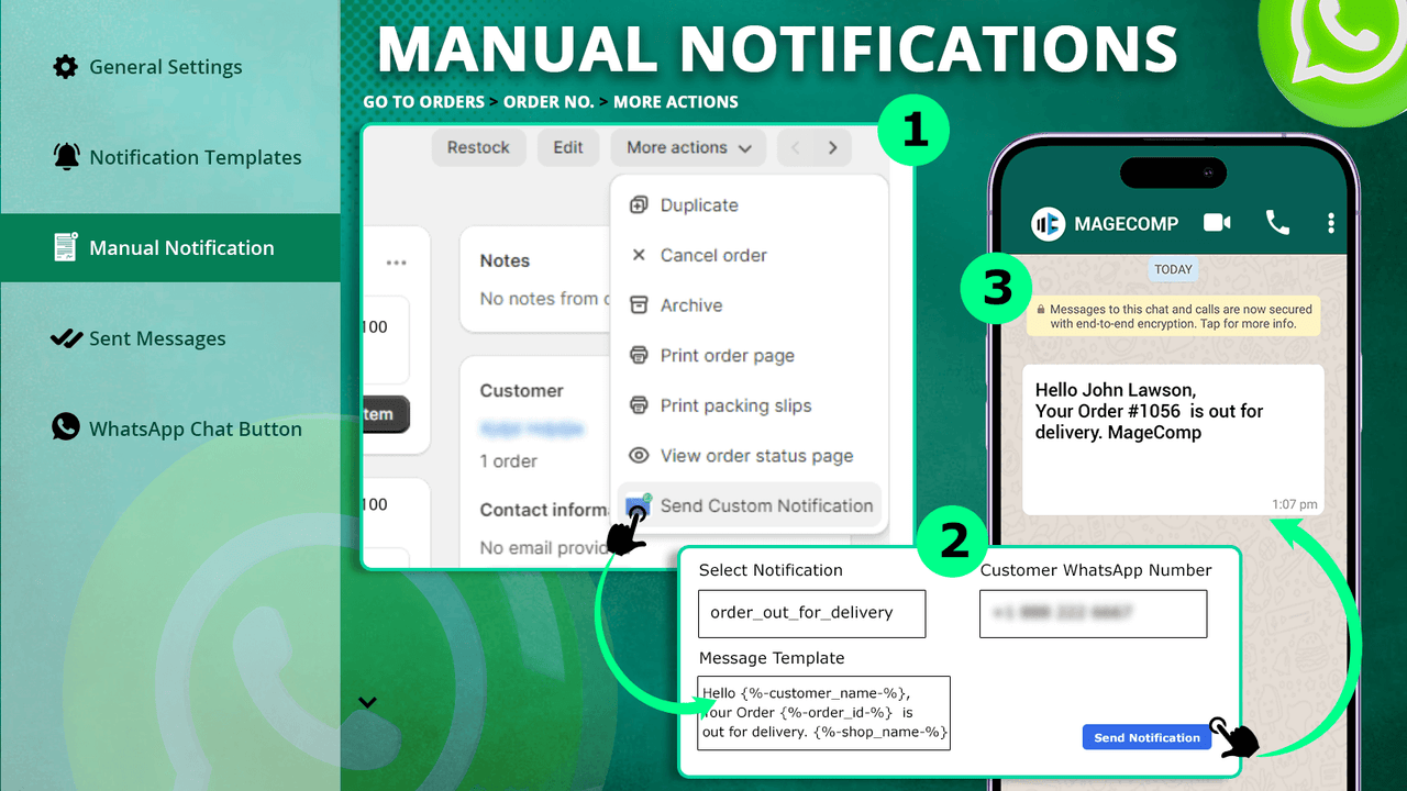 Envoyer des notifications WhatsApp manuelles aux clients
