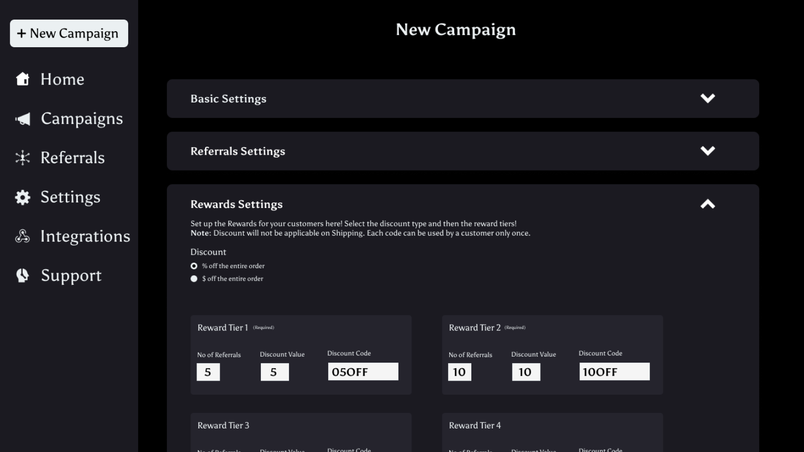 Reward Settings Layout