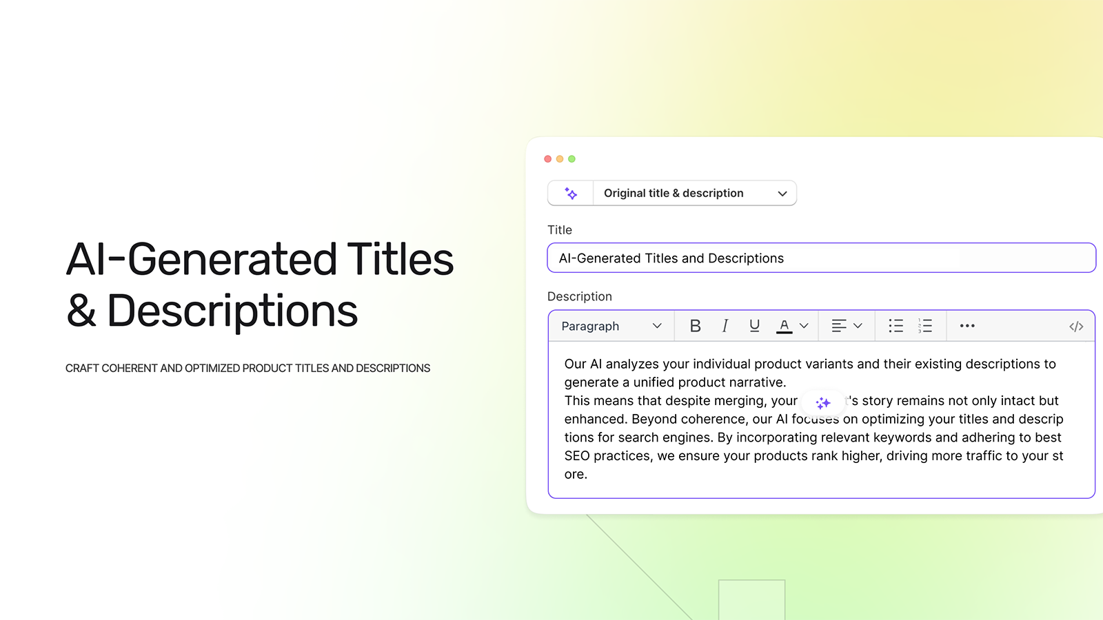 Titres et descriptions générés par l'IA pour l'optimisation des produits