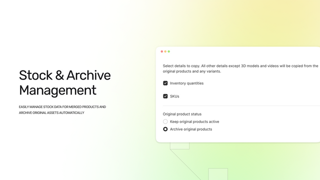 Stock management interface for merged product inventory