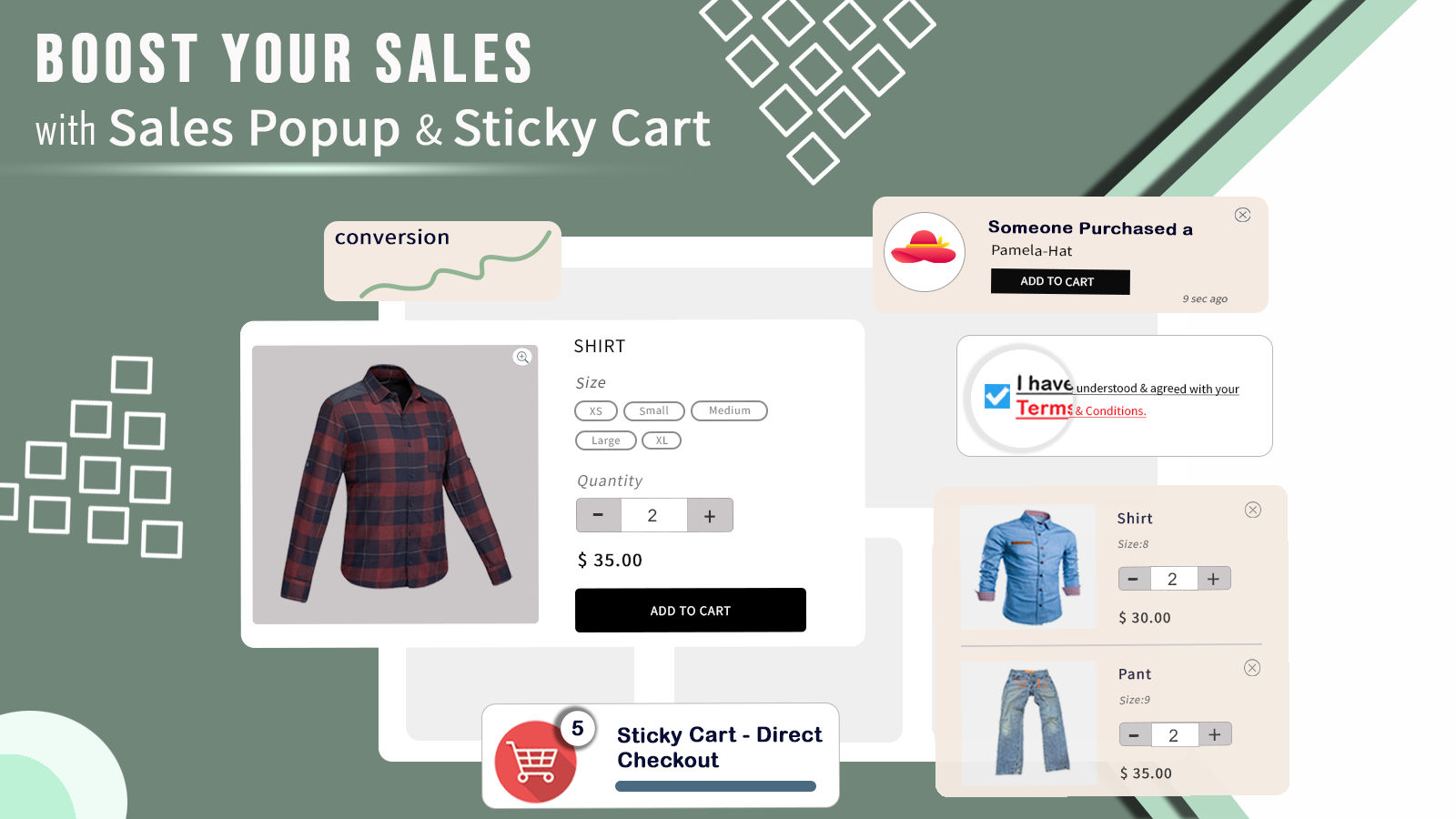 Sales popup en Sticky Cart banner