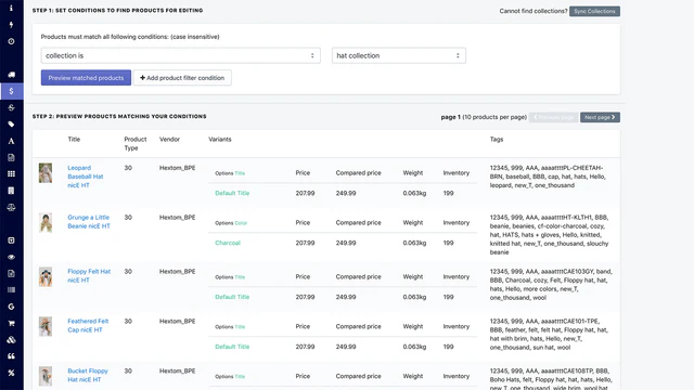 Aplicación Shopify, Edición en masa de productos por Hextom Inc, Editar cualquier producto i