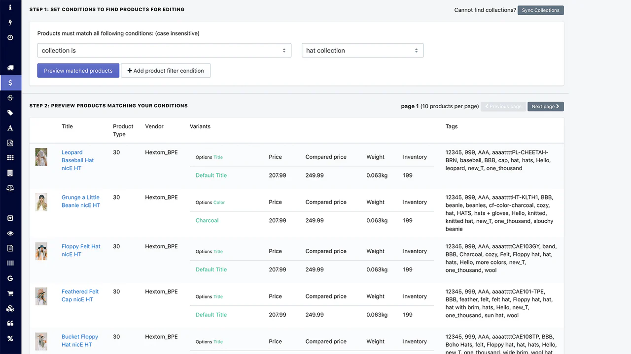 Application Shopify, Modification en masse de produits par Hextom Inc, Modifier n'importe quel produit i