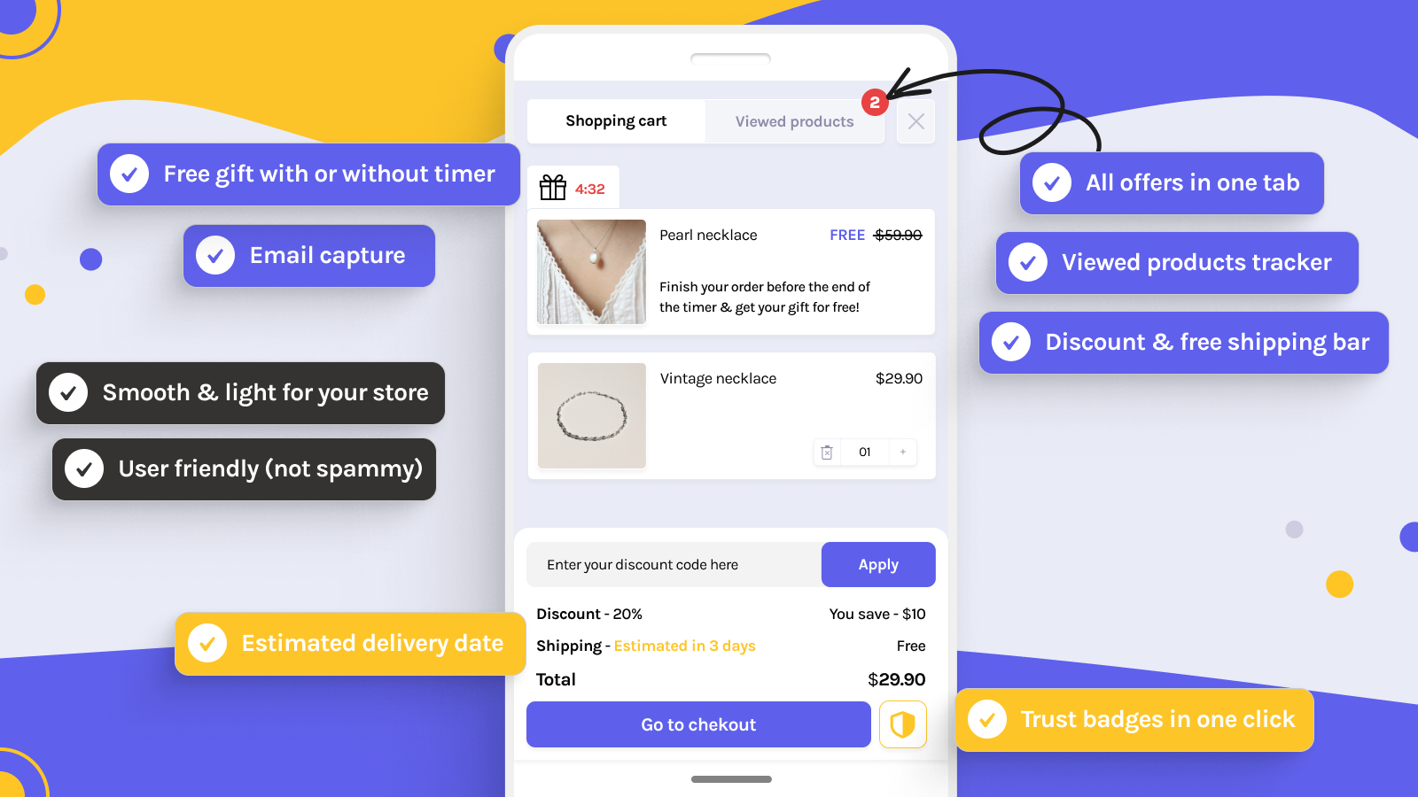 Timecart | Tiroir de panier d'achat & Cadeau gratuit avec capture d'email 