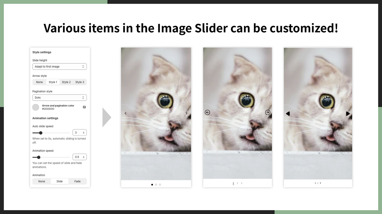 Verschiedene Elemente im Bild-Slider können angepasst werden!