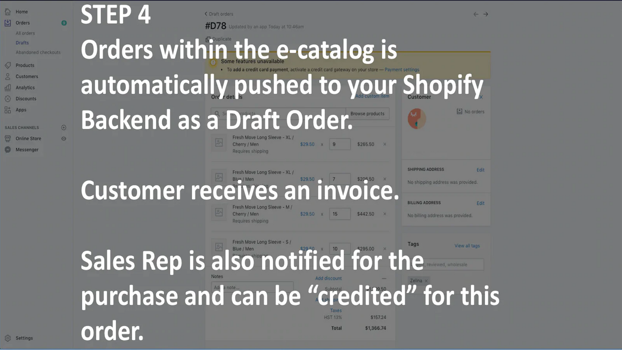 Paso 4 Paso final, el pedido se envía a Shopify Draft Order