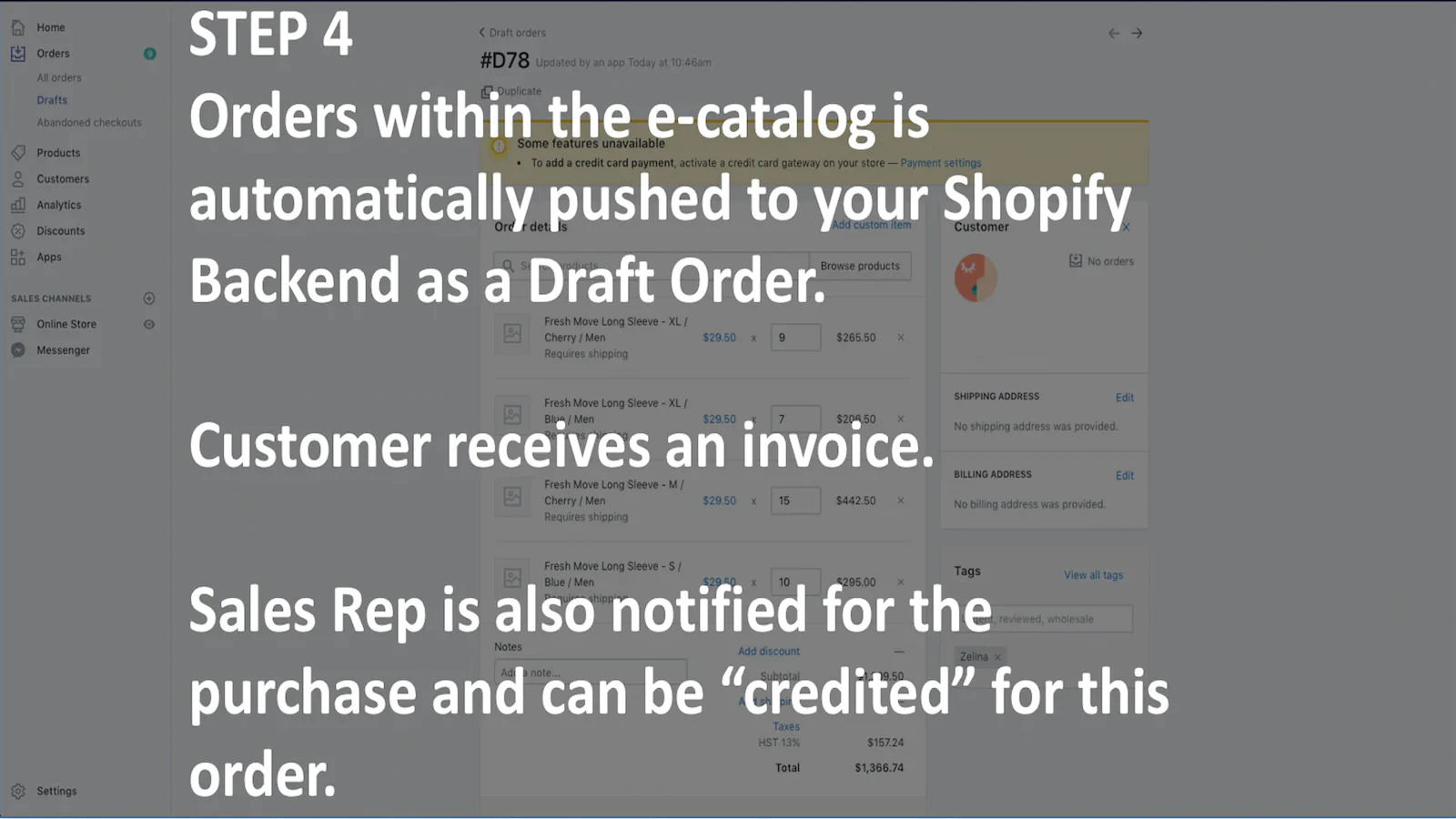 Steg 4 Slutligt steg, beställningen skickas till Shopify Draft Order