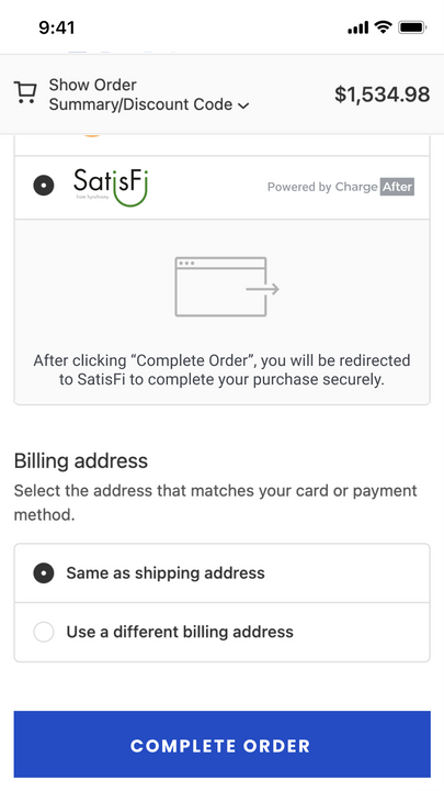 Mobile checkout page